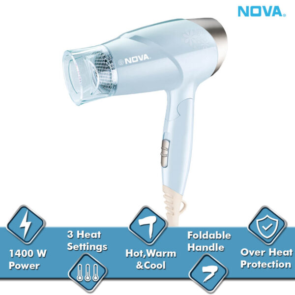 Nova Premium Silky Shine Hot And Cold Foldable NHP 8203 Hair Dryer - Image 2