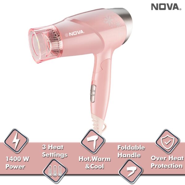 Nova Premium Silky Shine Hot And Cold Foldable NHP 8202 Hair Dryer - Image 2