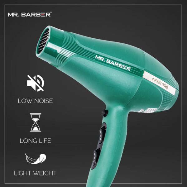 Mr. Barber 2400 Watts Infinity Pro Ionic Hair Dryer Ceramic Technology With 3-Heat Settings & 2-Speed Settings For Professional Styling (Green) - 1 Piece - Image 3