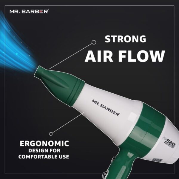 Mr. Barber Air Force 2800 Hair Dryer 2000W | Powerful AC Motor. Fast Drying. Heat Protection. Professional Salon Hair Dryer (MB-AFG) - 1 Piece - Image 4