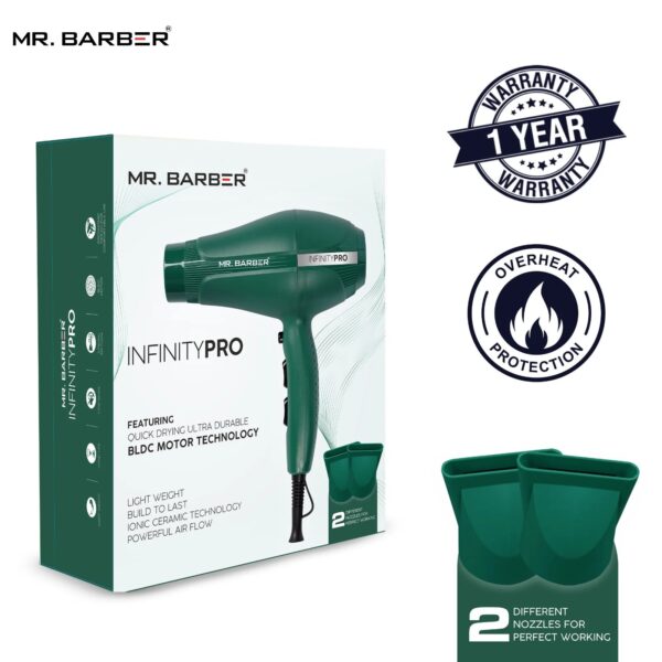 Mr. Barber 2400 Watts Infinity Pro Ionic Hair Dryer Ceramic Technology With 3-Heat Settings & 2-Speed Settings For Professional Styling (Green) - 1 Piece - Image 4