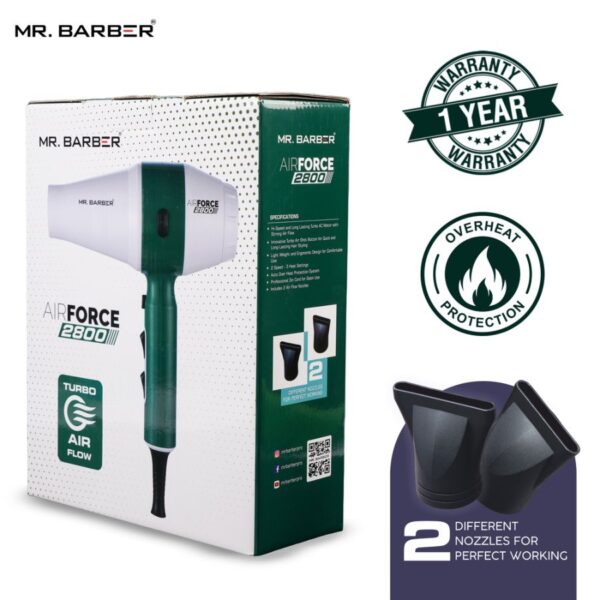 Mr. Barber Air Force 2800 Hair Dryer 2000W | Powerful AC Motor. Fast Drying. Heat Protection. Professional Salon Hair Dryer (MB-AFG) - 1 Piece - Image 5