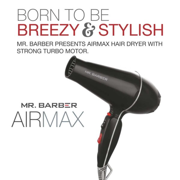 Mr. Barber Airmax Dryer with 2 Air Flow Detachable Nozzles Turbo Motor Powerful Professional Hair Dryer For Styling & Dressing 2400 Watts (Black) - 1 Piece - Image 3