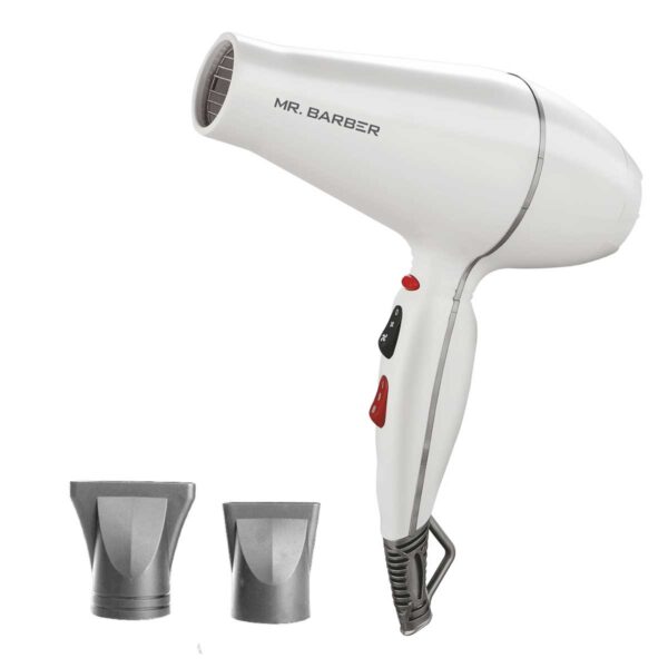 Mr. Barber MB-AMW Airmax with 2 Air Flow Detachable Nozzles Turbo Motor Powerful Professional Hair Dryer For Styling & Dressing 2400 Watts (White) - 1 Piece - Image 5