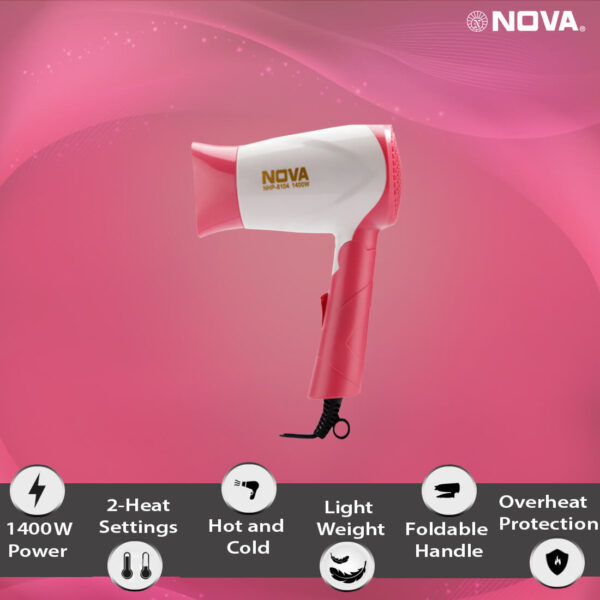 Nova Silky Shine 1400 w Hot and cold Foldable NHP 8104 Hair Dryer - Image 2