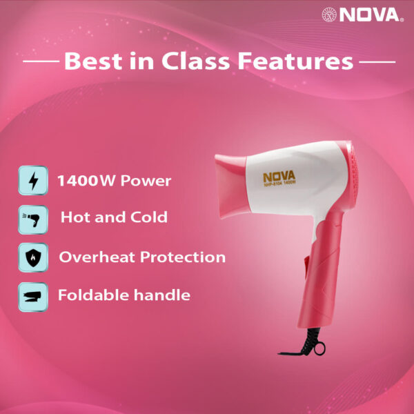 Nova Silky Shine 1400 w Hot and cold Foldable NHP 8104 Hair Dryer - Image 7