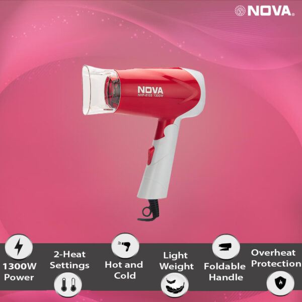 Nova Silky Shine 1300 w Hot and cold Foldable NHP 8103 Hair Dryer - Image 3