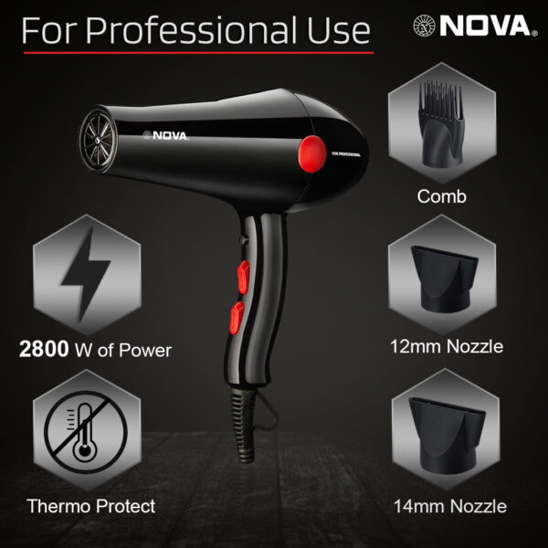 Nova Professional NHP 8215 Hair Dryer Red - Image 3