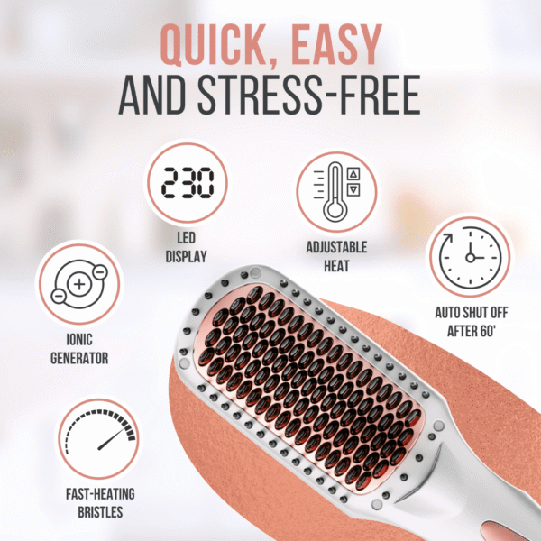 Hair Dryer Brush Deluxe Hair Straightener Brush - Rose Gold - Image 4